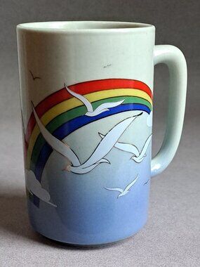 VINTAGE Rainbow & Seagulls USED Coffee Mug (Otagiri, Japan) PM
